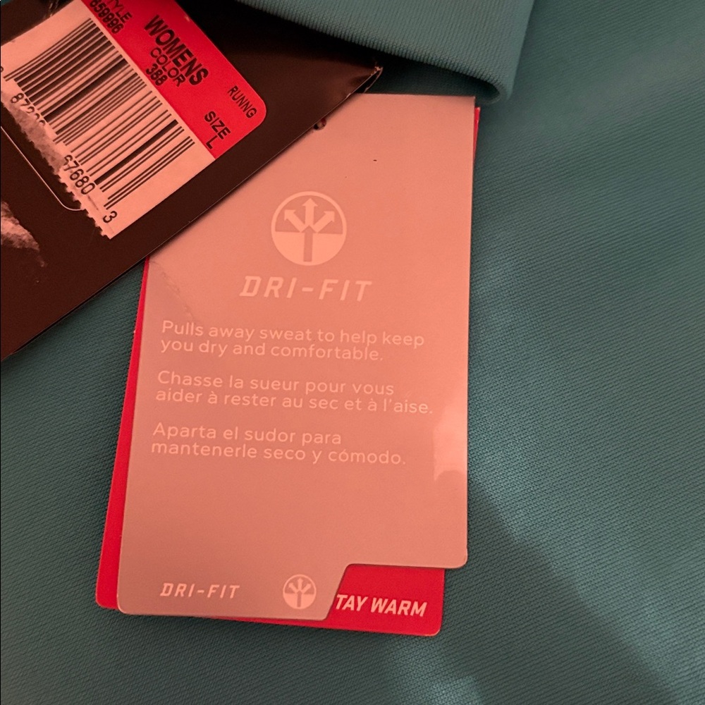NWT Nike Dri-Fit Running funnel neck aqua sweatshirt, women’s size L. Logo. - Picture 7 of 11